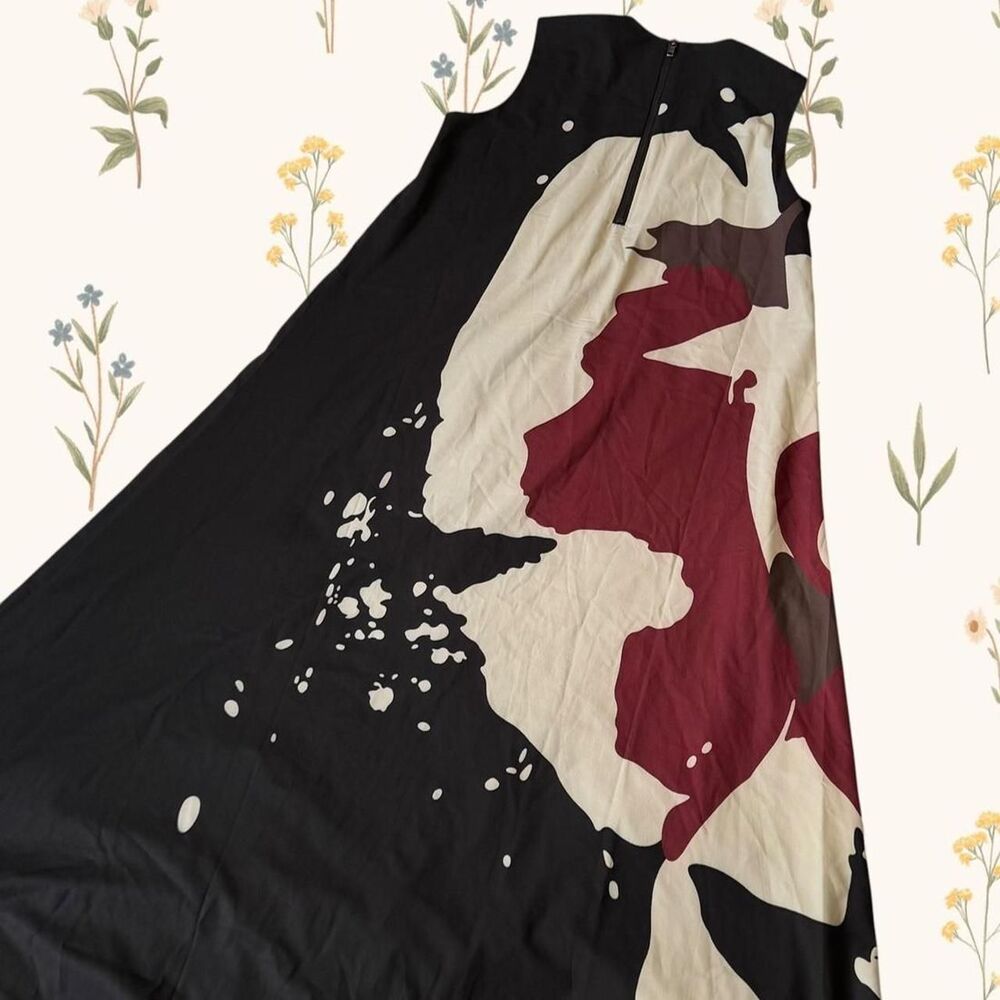 Georgette Abstract Art to Wear Wedding Guest Floral Graphic Cotton Maxi Dress SM - Picture 2 of 7